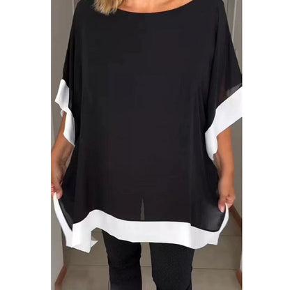 🎁Hot Sale 50% OFF⏳Women's Loose Batwing Sleeve Color Block T-Shirt