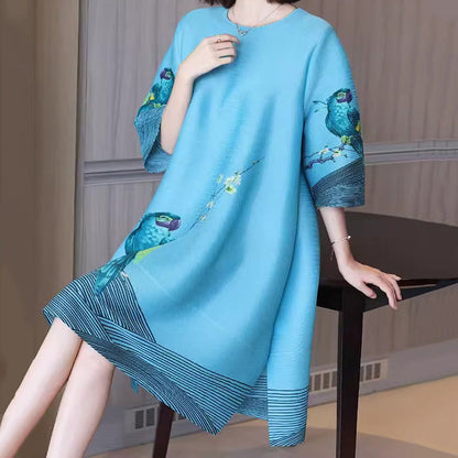 🎁Hot Sale 49% OFF⏳Women’s Ice Silk Vintage Print Crepe Dress