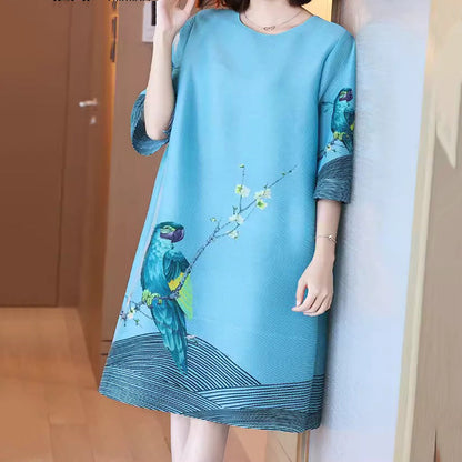 🎁Hot Sale 49% OFF⏳Women’s Ice Silk Vintage Print Crepe Dress