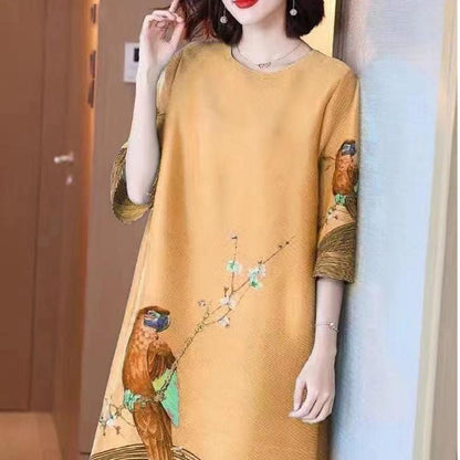 🎁Hot Sale 49% OFF⏳Women’s Ice Silk Vintage Print Crepe Dress