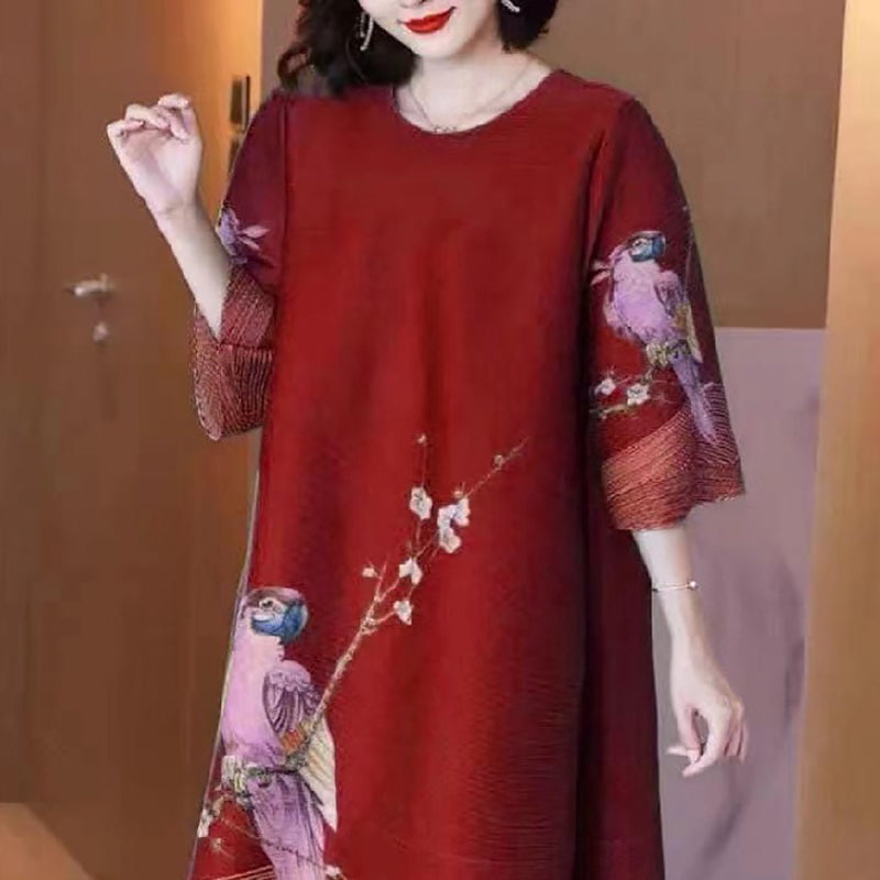 🎁Hot Sale 49% OFF⏳Women’s Ice Silk Vintage Print Crepe Dress