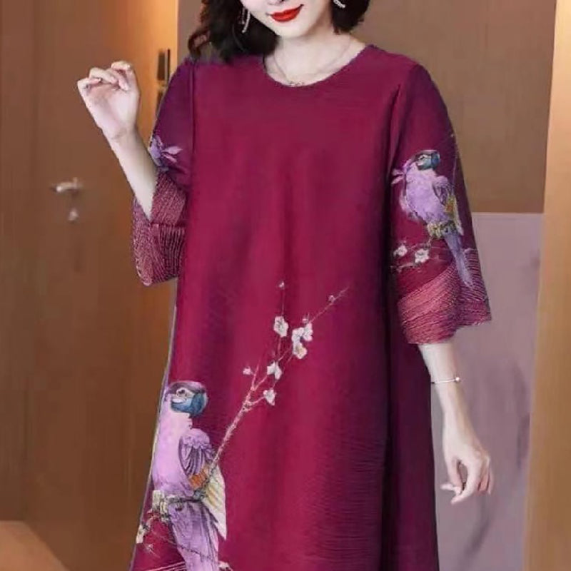 🎁Hot Sale 49% OFF⏳Women’s Ice Silk Vintage Print Crepe Dress