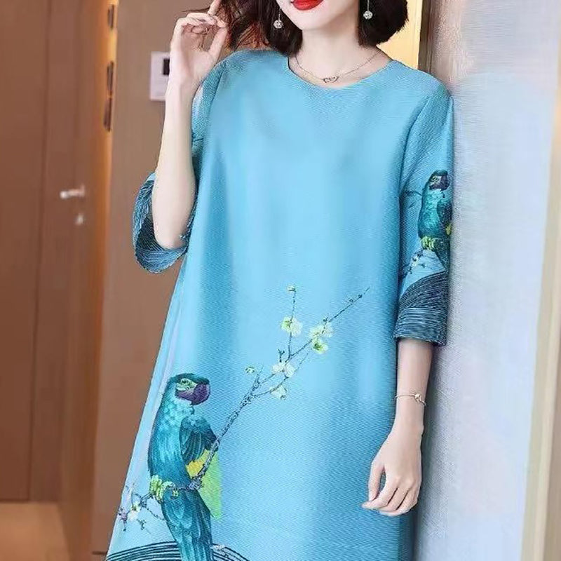 🎁Hot Sale 49% OFF⏳Women’s Ice Silk Vintage Print Crepe Dress